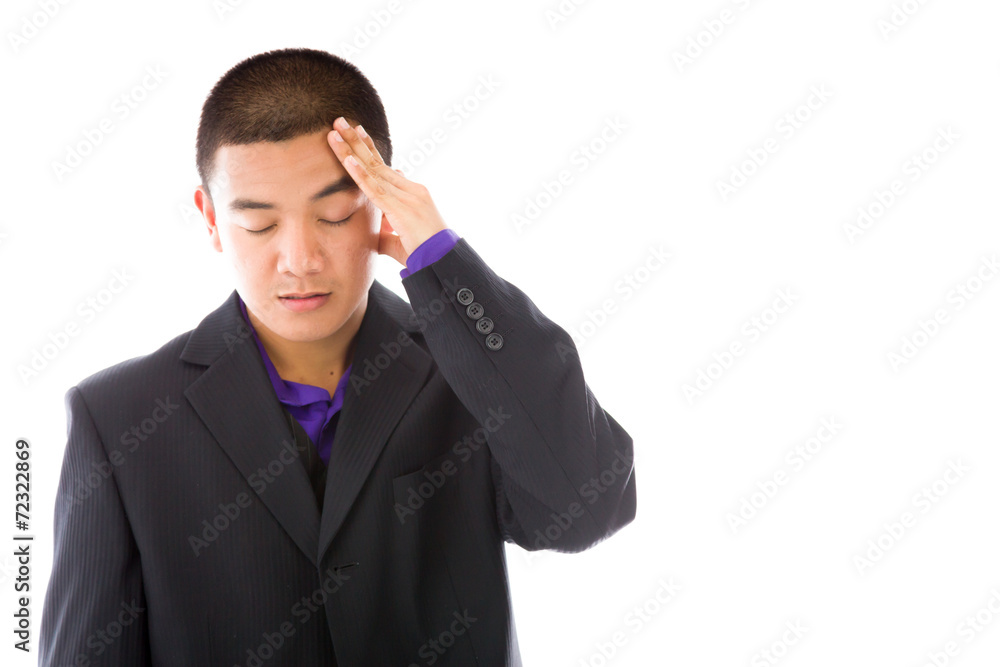 model isolated on plain background confused headache model isolated on plain background confused headache