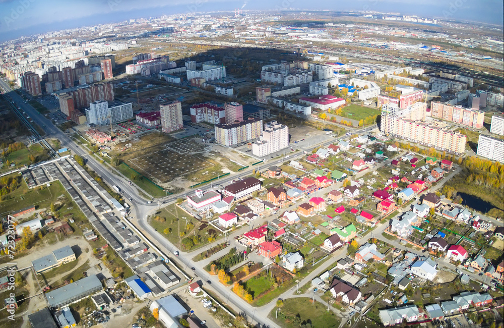 City view from helicopter. Tyumen. Russia