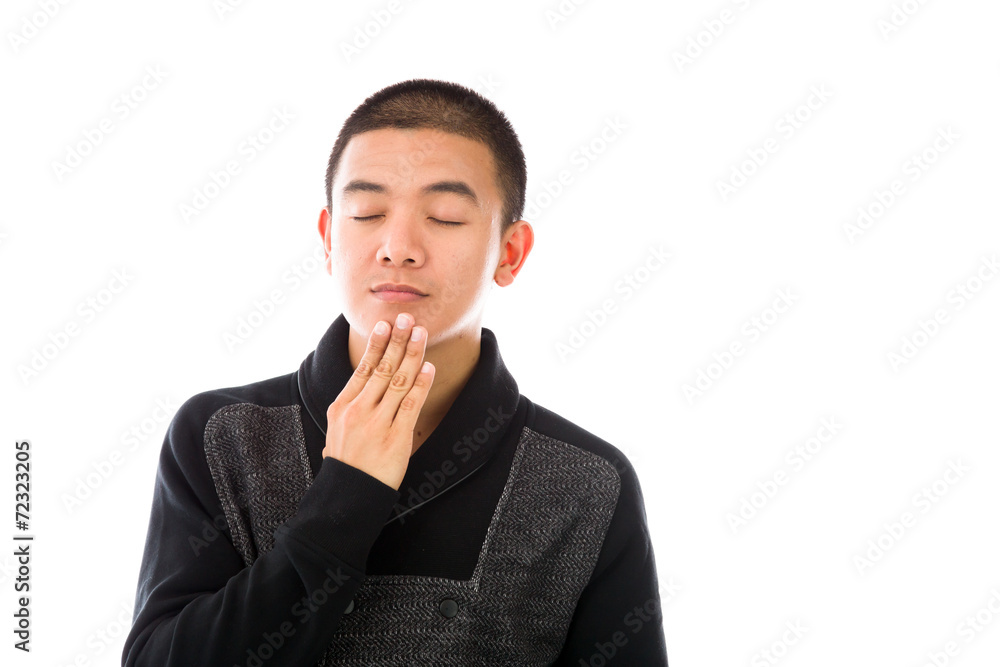 model isolated on plain background tired bored yawning model isolated on plain background tired bored yawning