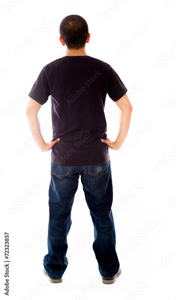 model isolated on plain background back hands on hips model isolated on plain background back hands on hips
