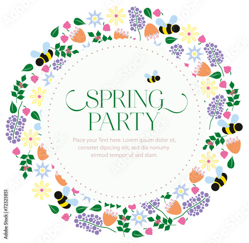 Spring Party Floral Invitation Card On White Background