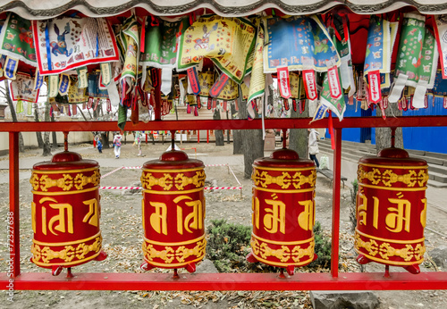 prayer drums in a Buddhist temple in St. Petersburg