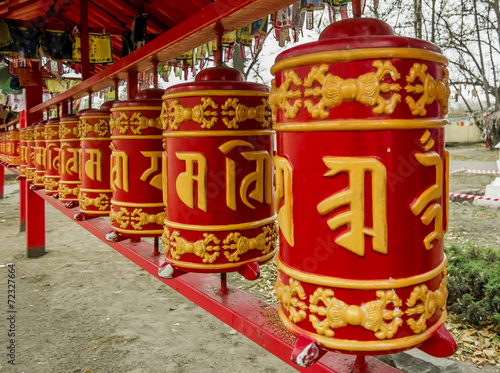 prayer drums in a Buddhist temple in St. Petersburg