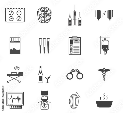 Black vector icons for the psychiatrist expert in narcology