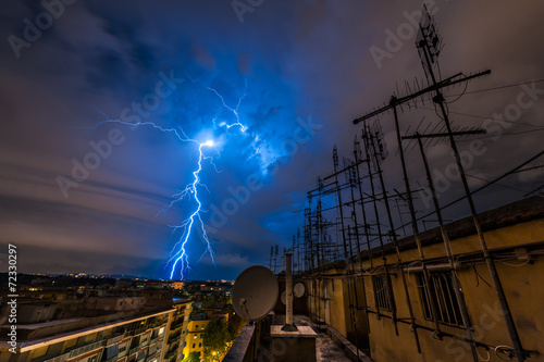 Canvas Print Lightning Storm over city of Rome