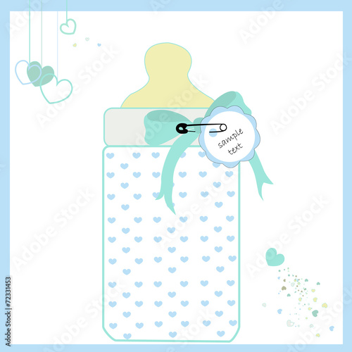 Baby boy bottle vector greeting card