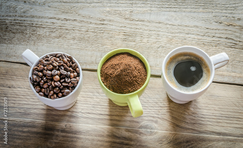 Three stages of coffee preparation