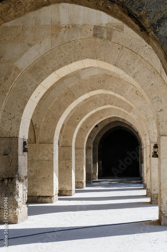 arches and columns in Sultanhani caravansary on Silk Road, photo