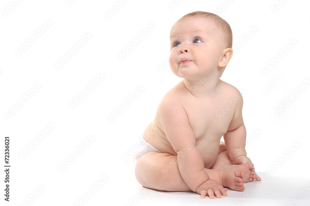 Happy Adorable Baby on a White Background Happy Adorable Baby on a White Background