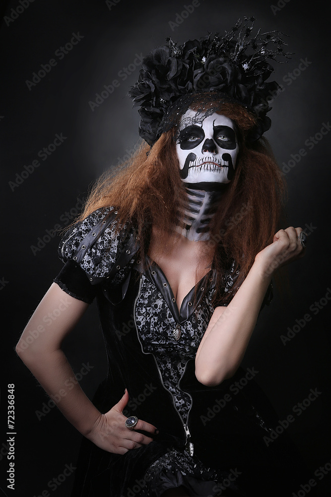 Fototapeta premium Beautiful Creative Face Paint Day of the Dead Concept and Theme