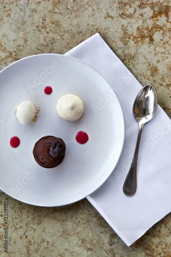 Chocolate cake and vanilla cream
