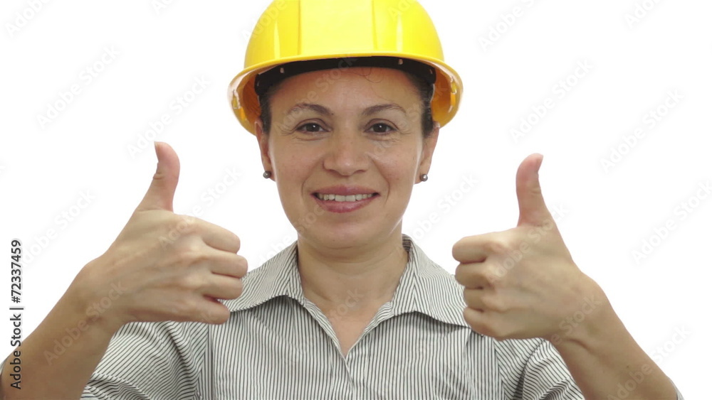 Woman Hardhat Gives Two Thumbs Up Woman Hardhat Gives Two Thumbs Up