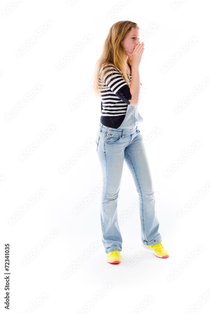 model isolated on plain background calling shouting model isolated on plain background calling shouting