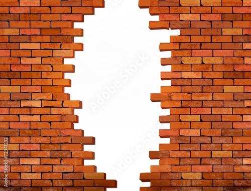 Vintage brick wall background with hole. Vector