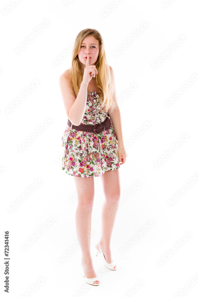 model isolated with finger on lips secret model isolated with finger on lips secret