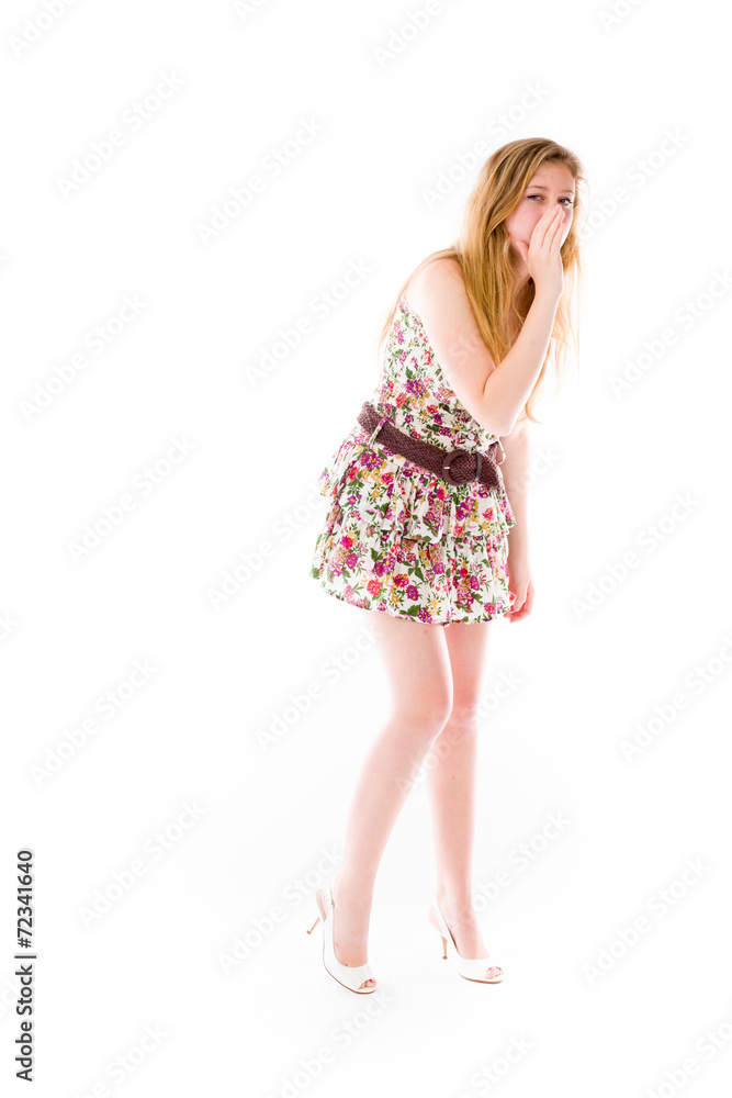 model isolated on plain background calling shouting model isolated on plain background calling shouting