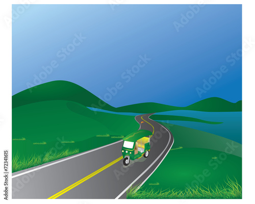 the tuk tuk on road vector design