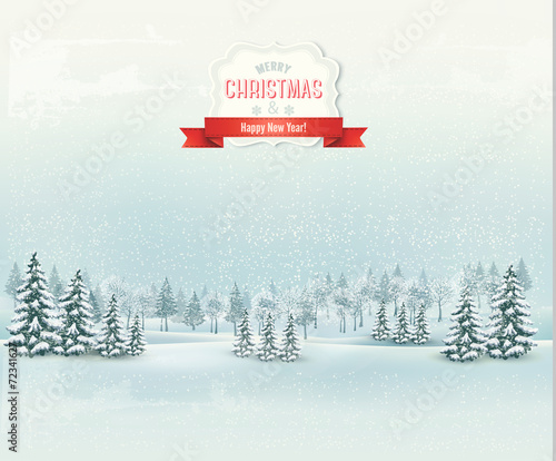 Christmas winter landscape background. Vector.