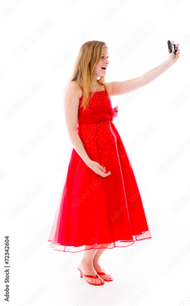 model isolated on white holding phone model isolated on white holding phone