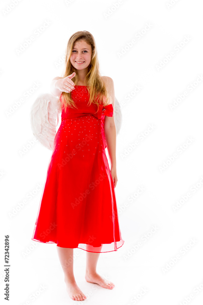 model isolated on plain background greetings hand shake model isolated on plain background greetings hand shake