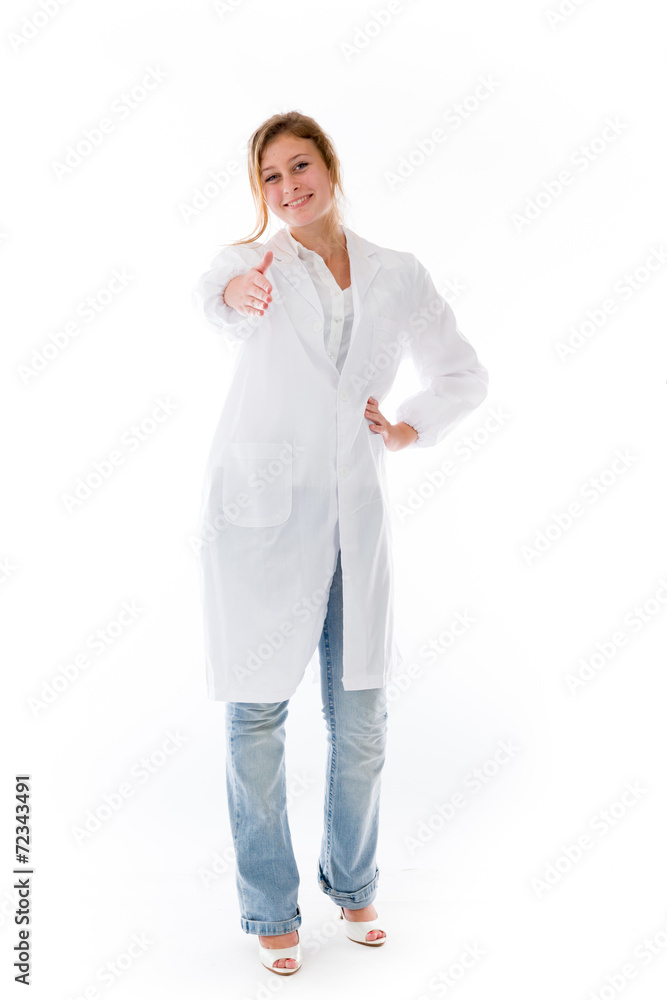 model isolated on plain background greetings hand shake model isolated on plain background greetings hand shake
