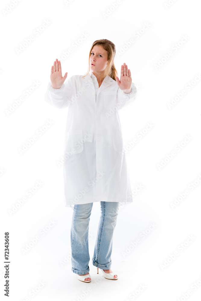 model isolated on plain background stop sign with hands model isolated on plain background stop sign with hands
