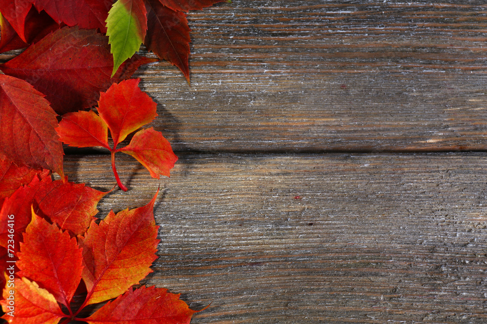 Autumn leaves on brown wooden background Autumn leaves on brown wooden background