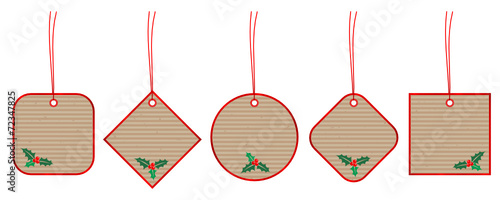 Little Xmas Hangtags Holly Brown Paper Red