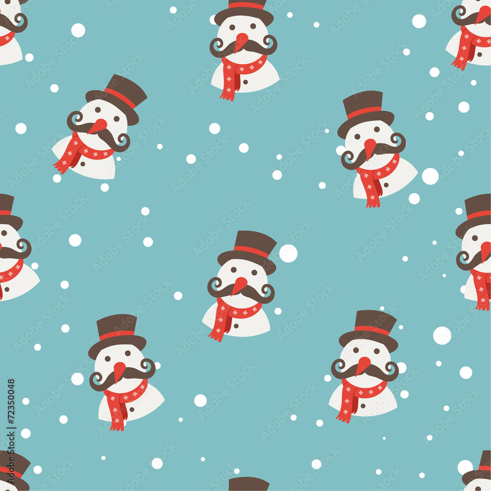 Christmas seamless pattern made from snowman and snowflakes.