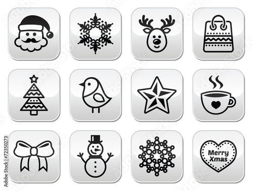 Christmas, winter buttons set - Santa Claus, snowman