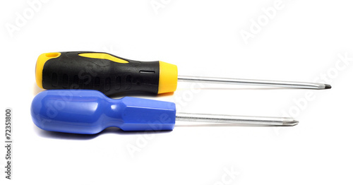 Two screwdrivers on a white background cross and direct