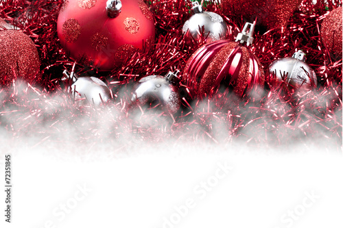 Red Christmas Ornaments with White Space at bottom
