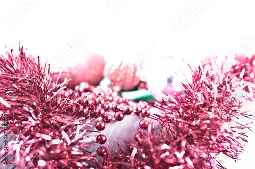 Red Garland, Beads, and Ornaments on Overexposed Background