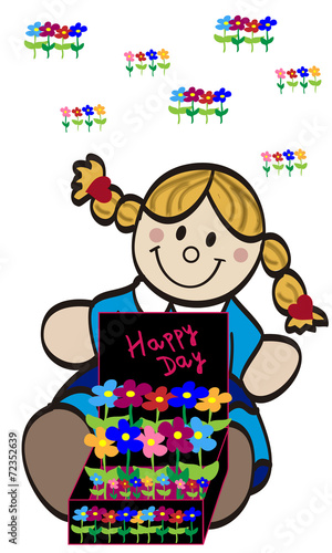 Muñeca con caja de flores.