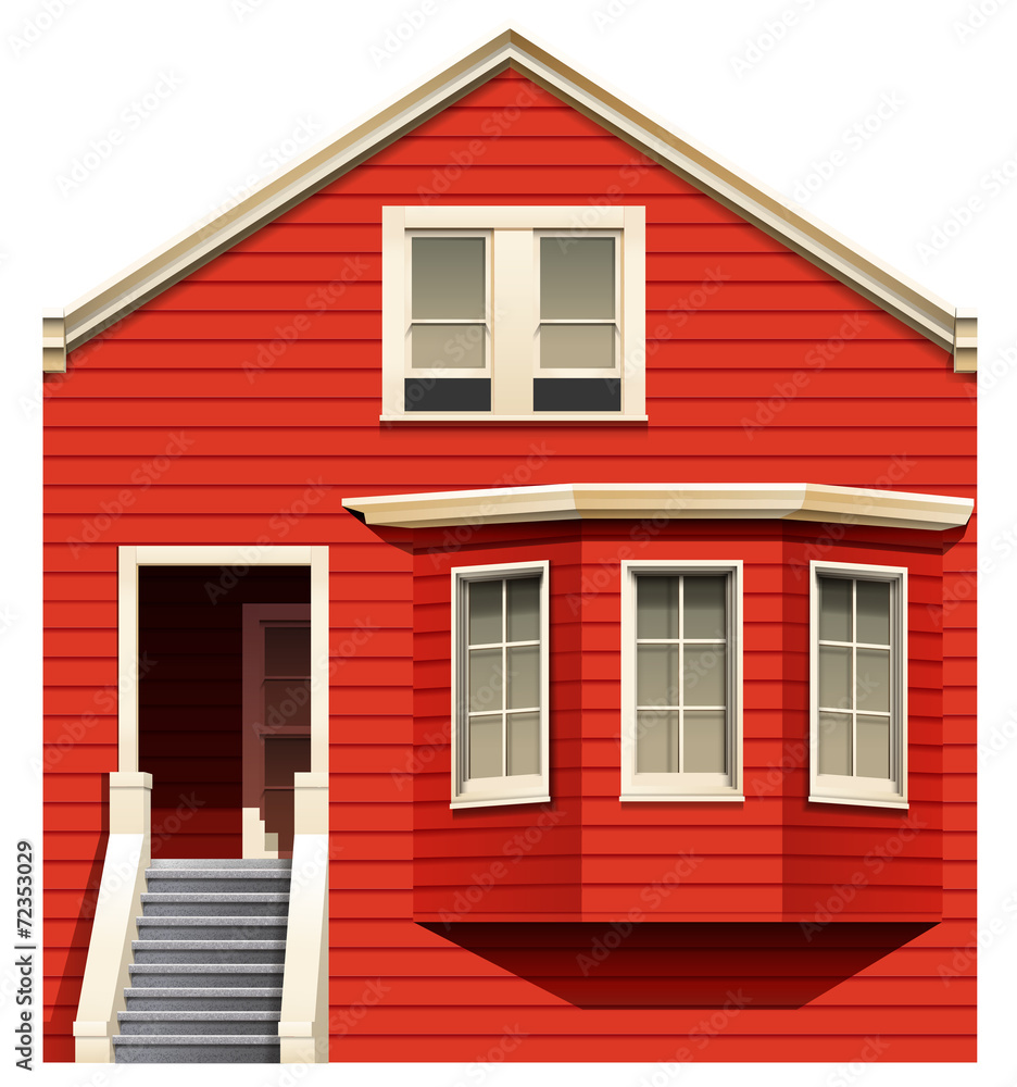 A red house with stairs