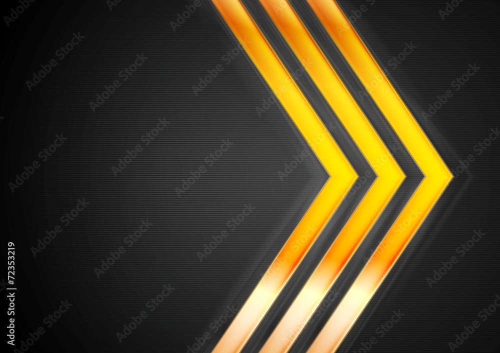 Orange glowing arrows on black background Orange glowing arrows on black background