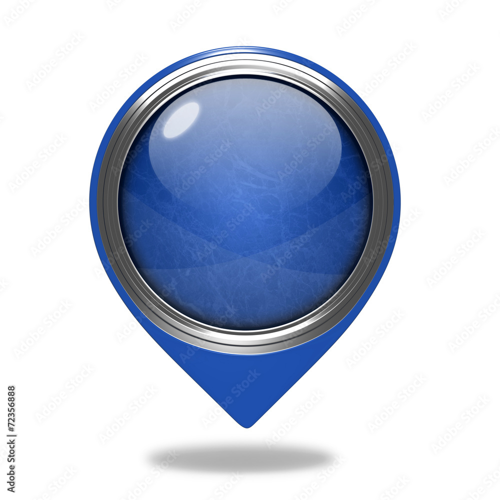 Blue pointer button on white background Blue pointer button on white background