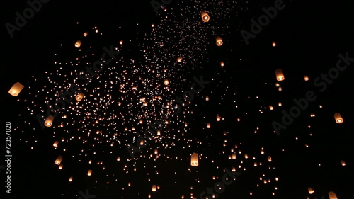 Floating lanterns in Yee Peng Festival. Chiangmai, Thailand.