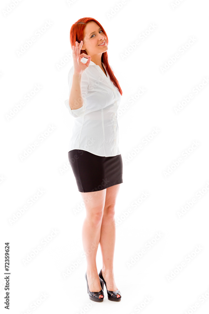 Fototapeta premium model isolated on plain background hand gesture ok sign