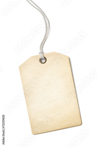 old blank paper price or gift tag isolated on white