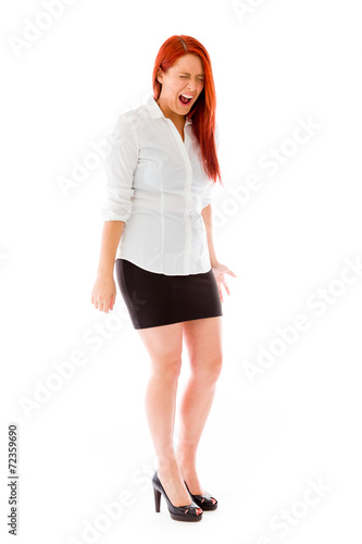 model isolated on plain background furious screaming