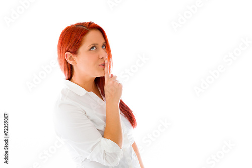 model isolated with finger on lips secret