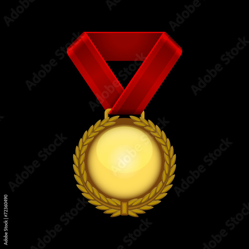 Champion Gold Medal with Red Ribbon. Vector