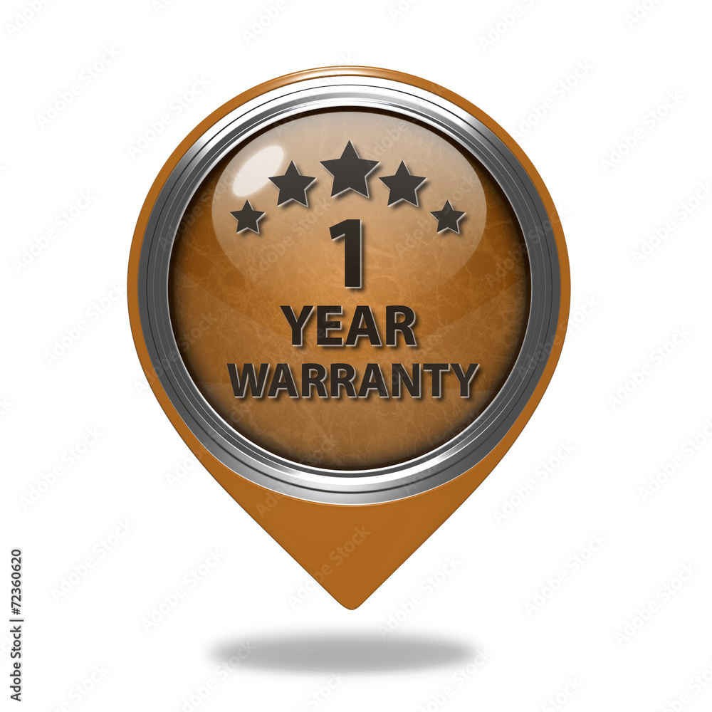 One year warranty pointer icon on white background One year warranty pointer icon on white background