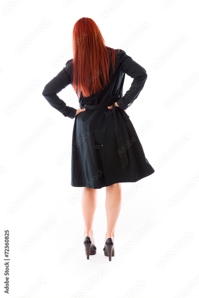 model isolated on plain background back hands on hips model isolated on plain background back hands on hips