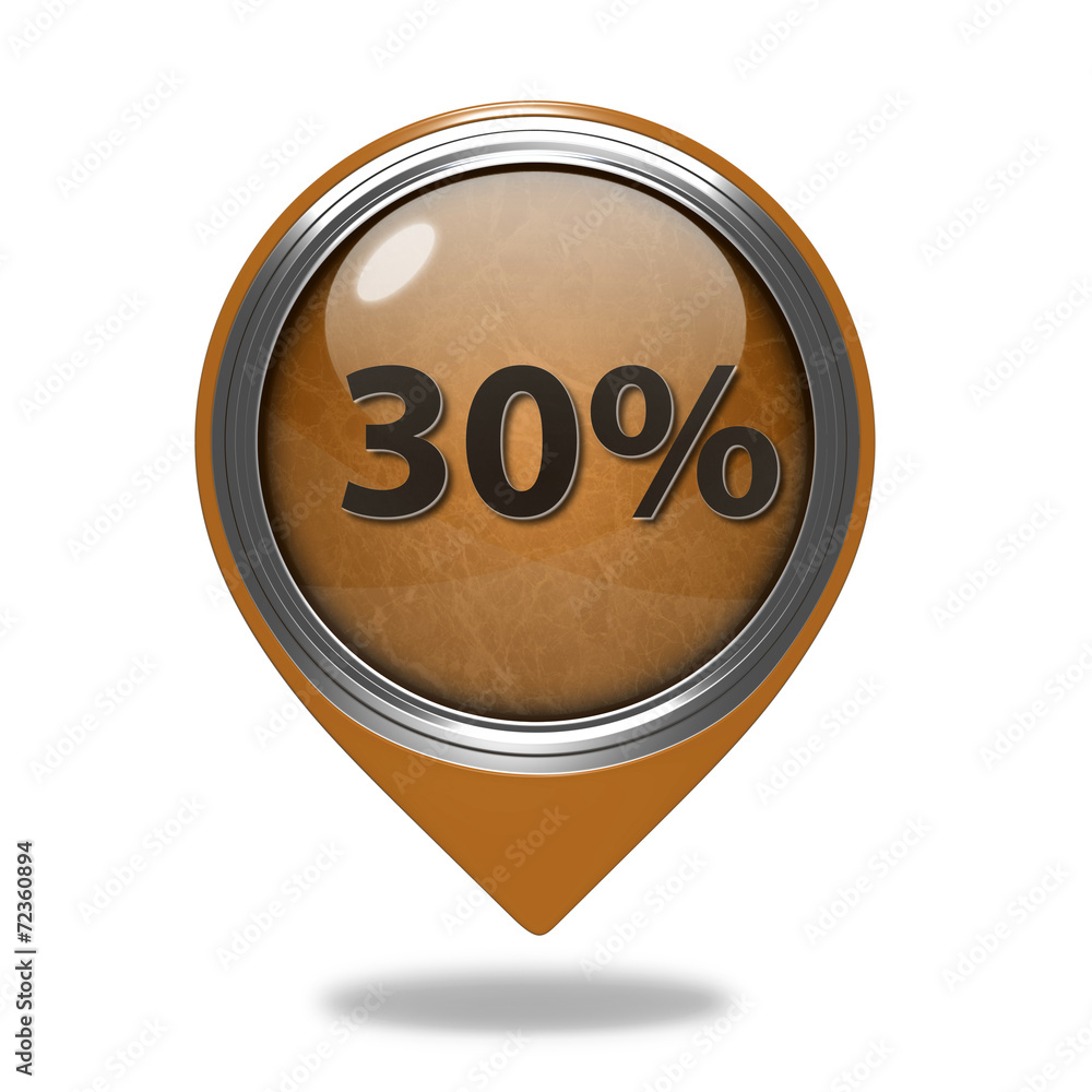 Thirty percent pointer icon on white background Thirty percent pointer icon on white background