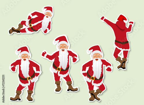 set of Christmas Santa Claus. Labels of paper with shadow