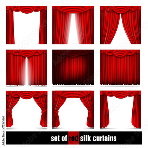 vector set of red silk curtains with light and shadows