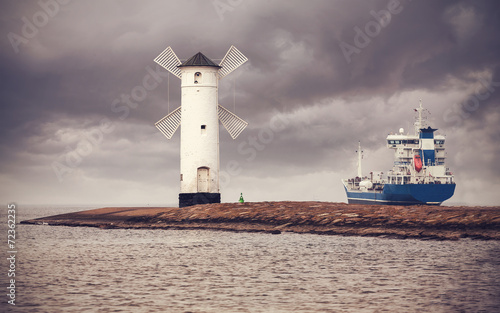 Wallpaper Mural Retro style picture of ship leaving port, Swinoujscie in Poland. Torontodigital.ca