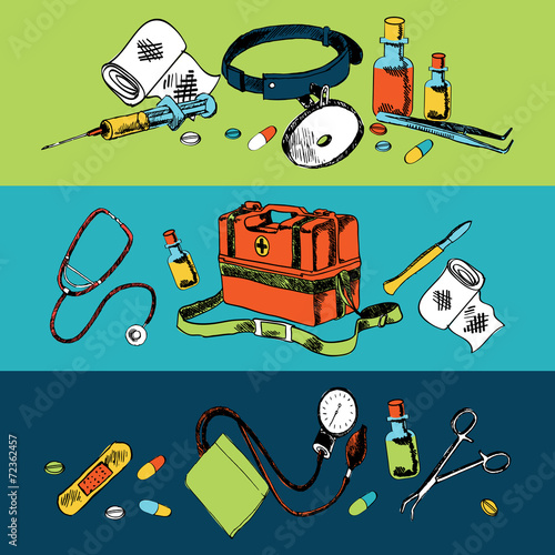 Medicine sketch icons color set